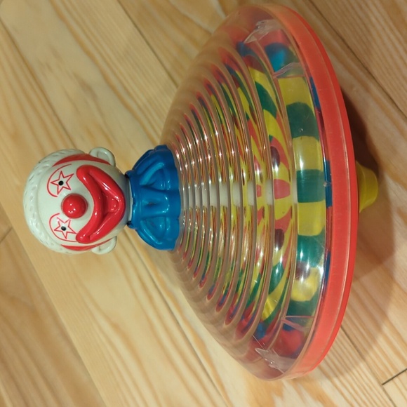 Vintage Clown Head Plunger Spinning Plastic Toy, Classic Kids Toy - Picture 3 of 6